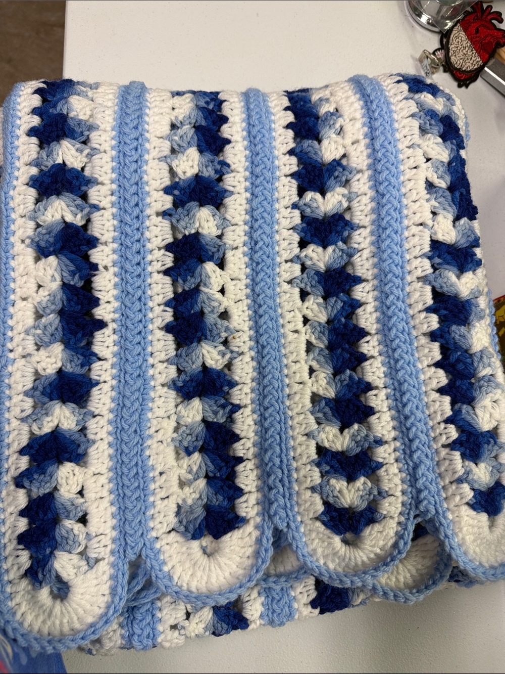 Blue & White Crochet Throw Blanket - Brand - Picture 4 of 4